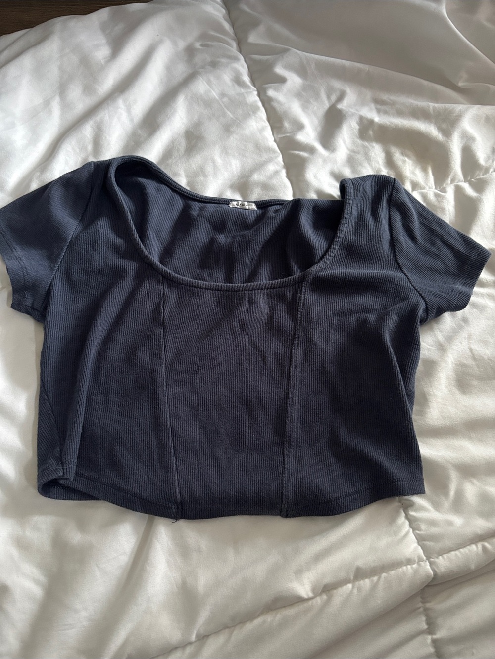 Garage Black Ribbed Scoop-Neck Crop Top